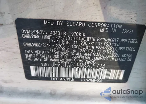 2022 Subaru Crosstrek Premium from USA, damaged, VIN JF2GTAPC8N8205734